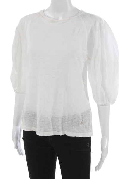 Zimmermann Womens Basic White Linen 3/4 Sleeve Blouse Designer Size 0