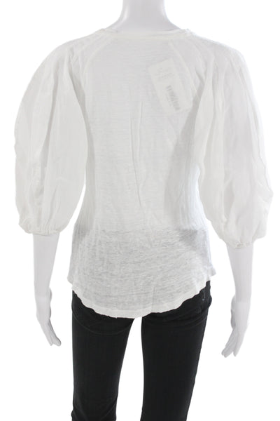 Zimmermann Womens Basic White Linen 3/4 Sleeve Blouse Designer Size 0