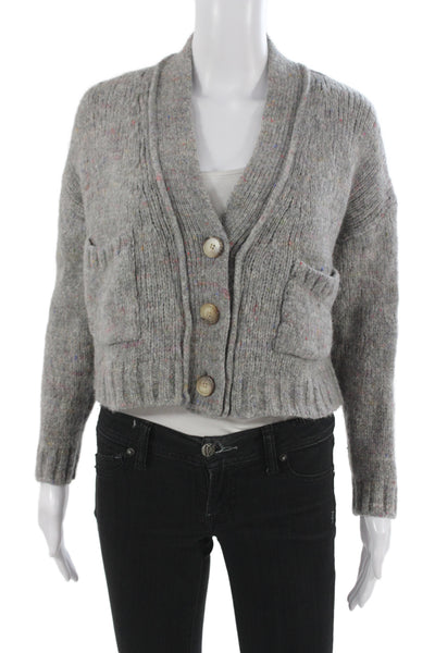 Something Navy Unisex Gray Cashmere V Neck Cardigan Sweater Long Sleeve Size S