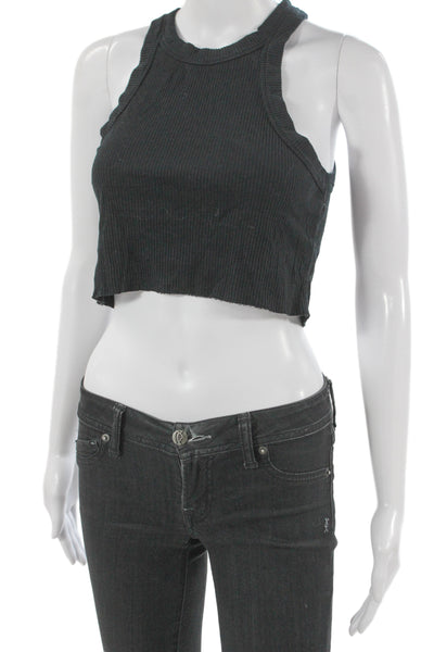 WSLY Womens Cropped Tank Black Tencel Crewneck Size M