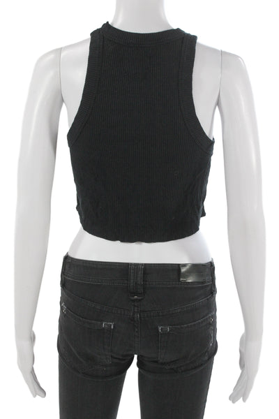 WSLY Womens Cropped Tank Black Tencel Crewneck Size M
