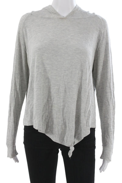 Generation Love Women Pullover Hoodie Gray V Neck Long Sleeve Tie Size M