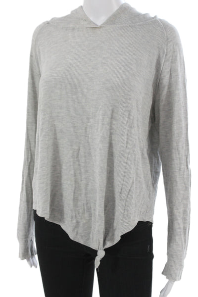 Generation Love Women Pullover Hoodie Gray V Neck Long Sleeve Tie Size M