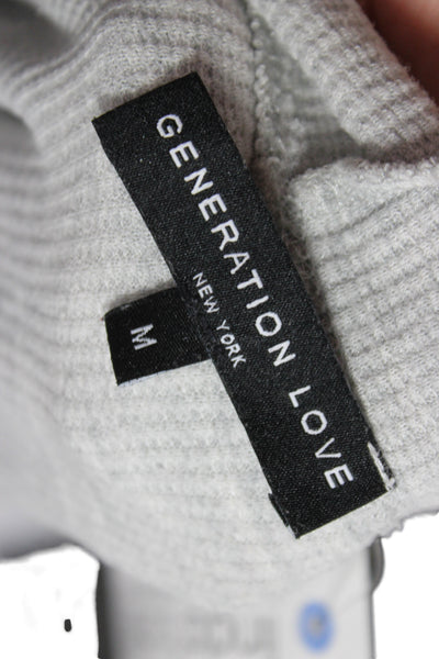 Generation Love Women Pullover Hoodie Gray V Neck Long Sleeve Tie Size M