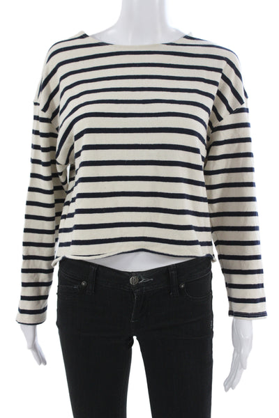 Perfect White Tee Womens Cropped Striped Nautical Long Sleeve T-Shirt Size XS
