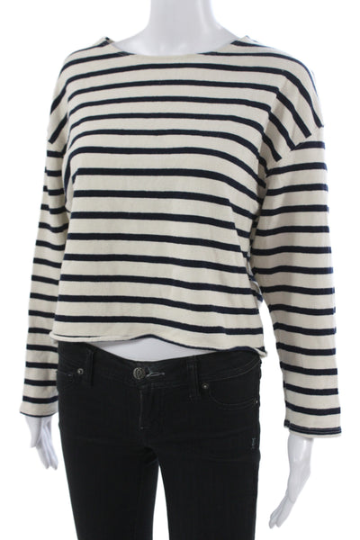 Perfect White Tee Womens Cropped Striped Nautical Long Sleeve T-Shirt Size XS