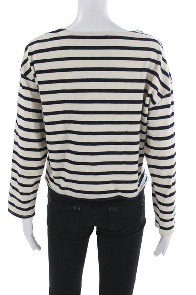 Perfect White Tee Womens Cropped Striped Nautical Long Sleeve T-Shirt Size XS