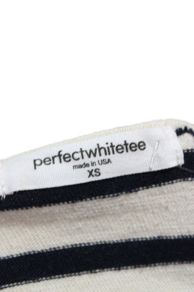 Perfect White Tee Womens Cropped Striped Nautical Long Sleeve T-Shirt Size XS