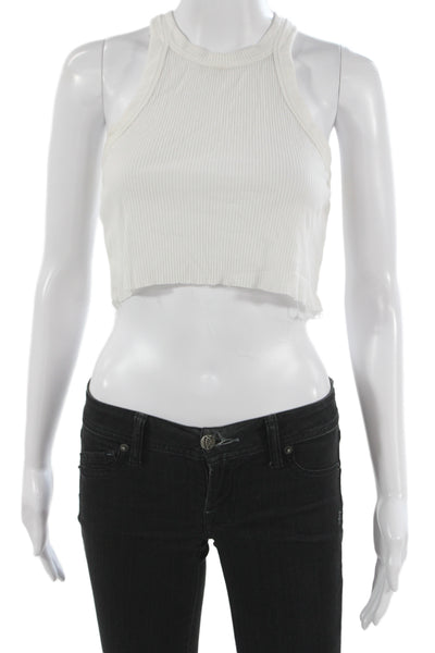 WSLY Women Cropped Sleeveless Tank White Polyester Blend Crew Neck Size M