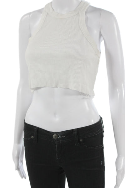 WSLY Women Cropped Sleeveless Tank White Polyester Blend Crew Neck Size M