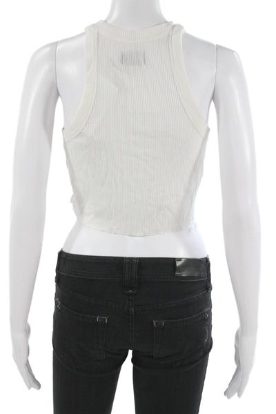 WSLY Women Cropped Sleeveless Tank White Polyester Blend Crew Neck Size M