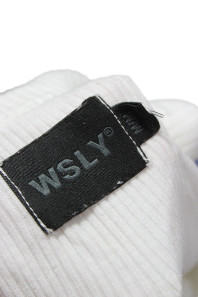 WSLY Women Cropped Sleeveless Tank White Polyester Blend Crew Neck Size M