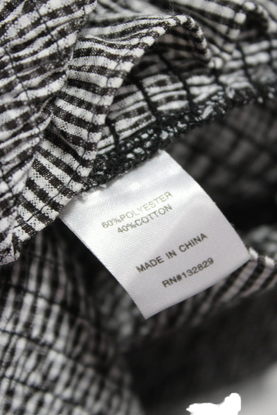 More To Come Womens Cropped Black Check Square Neck Long Sleeve Blouse Size S