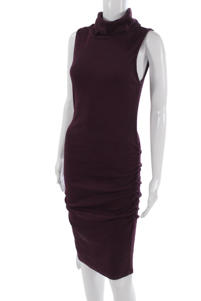 Michael Stars Women Bodycon Sweater Dress Purple Turtleneck Sleeveless Size M