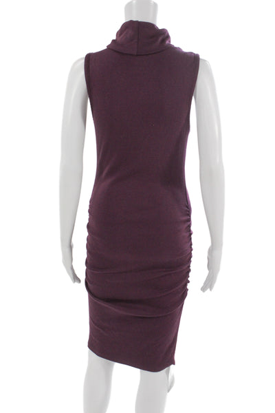 Michael Stars Women Bodycon Sweater Dress Purple Turtleneck Sleeveless Size M
