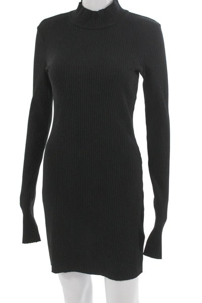 Cotton Citizen Women Bodycon Sweater Dress Black Long Sleeve Mock Neck Size L