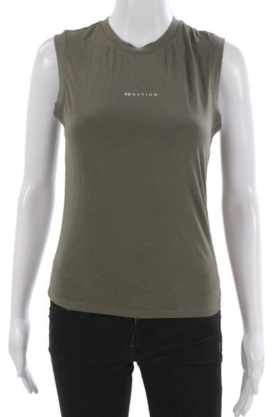 PE Nation Women Army Green Crew Neck Tank Tencel Cotton Size M