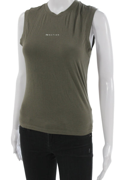 PE Nation Women Army Green Crew Neck Tank Tencel Cotton Size M