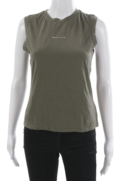 PE Nation Women Basic Sleeveless Tank Green Crew Neck Size L