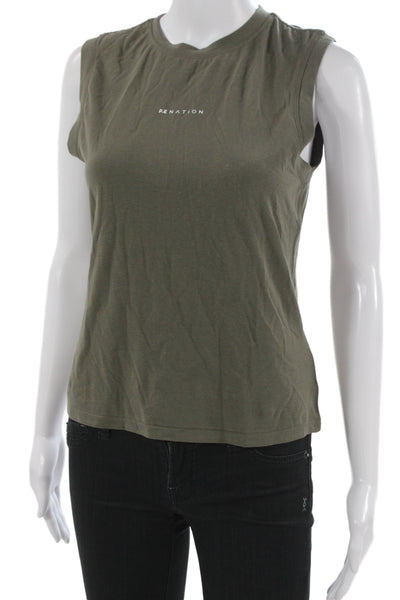 PE Nation Women Basic Sleeveless Tank Green Crew Neck Size L