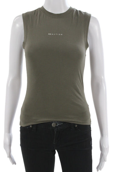 PE Nation Women Green Basic Sleeveless Tank Crew Neck Tencel Cotton Size XS