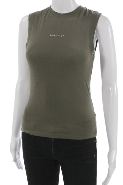 PE Nation Women Green Basic Sleeveless Tank Crew Neck Tencel Cotton Size XS