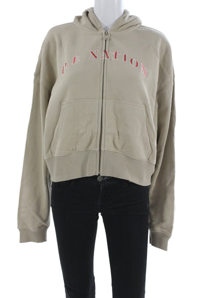 PE Nation Womens Full-zip Hoodies Beige Organic Cotton Zip Long Sleeve Size L