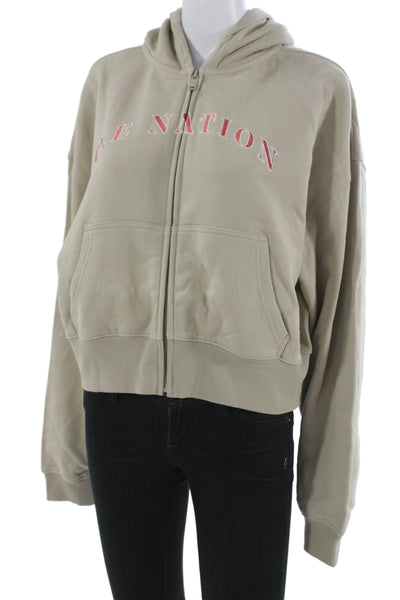 PE Nation Womens Full-zip Hoodies Beige Organic Cotton Zip Long Sleeve Size L