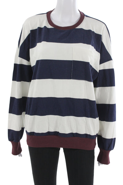 Stateside Unisex Pullover Sweatshirt Dark Blue Striped Crew Neck Cotton Size XS