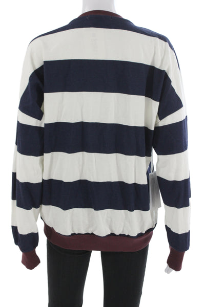 Stateside Unisex Pullover Sweatshirt Dark Blue Striped Crew Neck Cotton Size XS