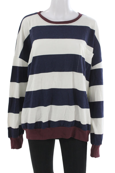 Stateside Unisex Pullover Sweatshirt Striped Dark Blue 100% Cotton Size L