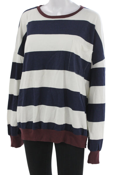 Stateside Unisex Pullover Sweatshirt Striped Dark Blue 100% Cotton Size L