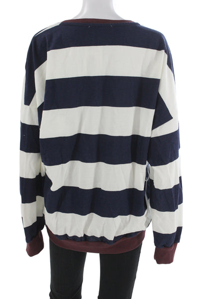 Stateside Unisex Pullover Sweatshirt Striped Dark Blue 100% Cotton Size L