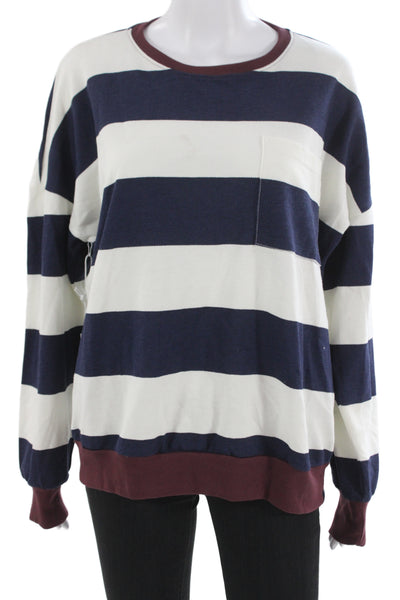 Stateside Unisex Pullover Sweatshirt Dark Blue Striped Crewneck Cotton Size S