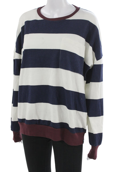 Stateside Unisex Pullover Sweatshirt Dark Blue Striped Crewneck Cotton Size S