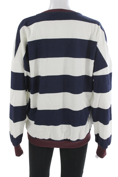 Stateside Unisex Pullover Sweatshirt Dark Blue Striped Crewneck Cotton Size S