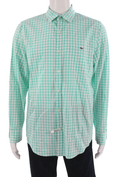 Vineyard Vines Men Button-Down Light Blue Check Cotton Long Sleeve Size M