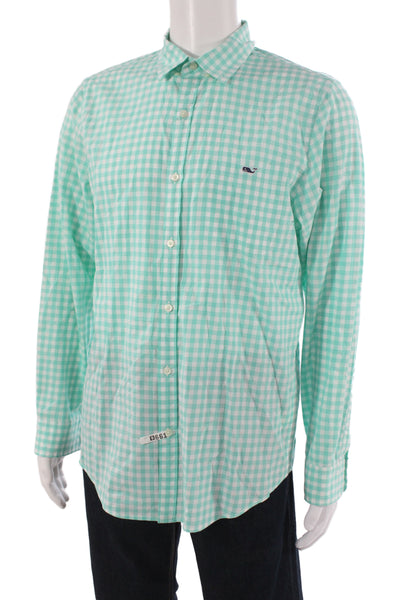 Vineyard Vines Men Button-Down Light Blue Check Cotton Long Sleeve Size M