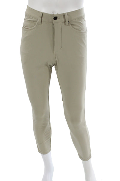 Lululemon Unisex Beige Ankle Cropped Pants Polyester Blend Button Size 28