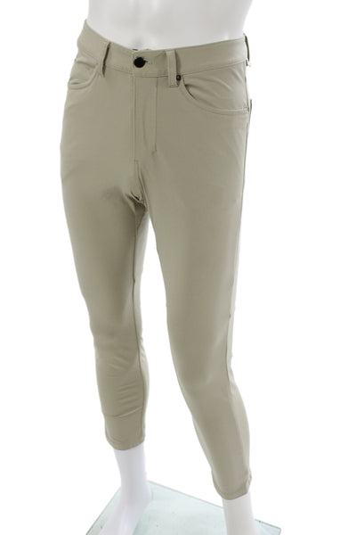 Lululemon Unisex Beige Ankle Cropped Pants Polyester Blend Button Size 28