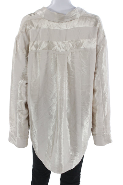 Intimately Free People Women Collared Striped Boho Button-Up Blouse Beige Size M