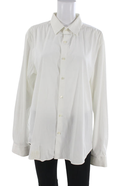 Theory Mens Point Collar Dress Shirt White 100% Cotton Long Sleeve Size L