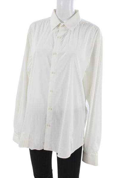 Theory Mens Point Collar Dress Shirt White 100% Cotton Long Sleeve Size L