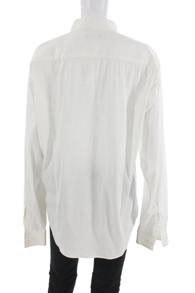 Theory Mens Point Collar Dress Shirt White 100% Cotton Long Sleeve Size L
