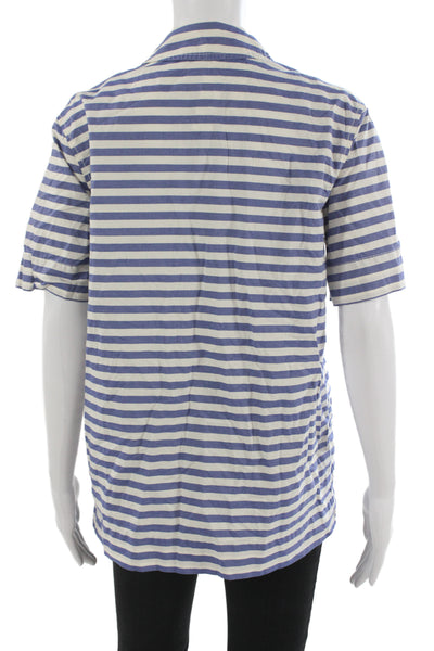 Everlane Unisex Striped Blue Collared Button-Up Cotton Short Sleeve Size XS