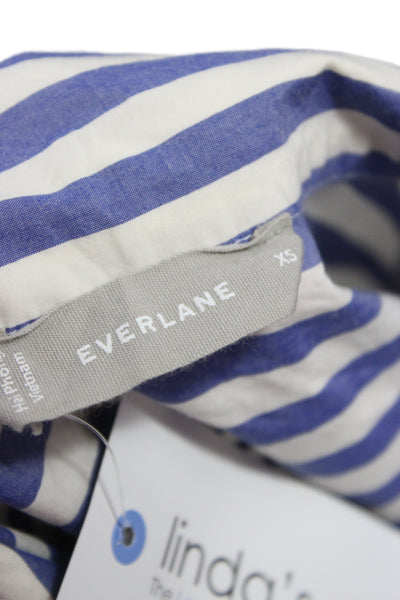 Everlane Unisex Striped Blue Collared Button-Up Cotton Short Sleeve Size XS