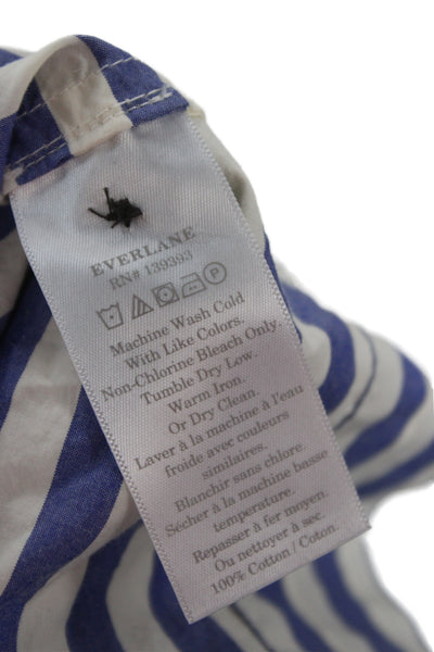 Everlane Unisex Striped Blue Collared Button-Up Cotton Short Sleeve Size XS