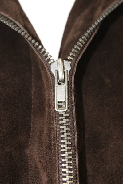 Barneys New York Mens Genuine Leather Collared Zip Jacket Brown Size S