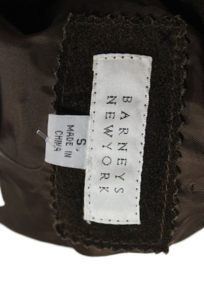 Barneys New York Mens Genuine Leather Collared Zip Jacket Brown Size S