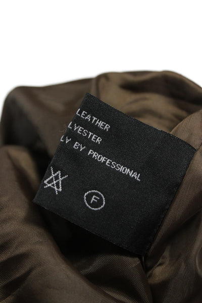 Barneys New York Mens Genuine Leather Collared Zip Jacket Brown Size S